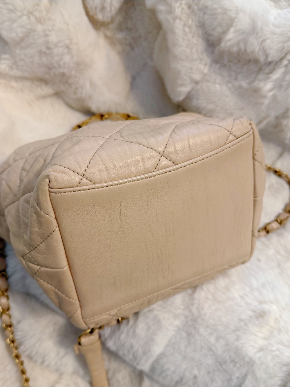 Chanel Quilted Beige Chain-Handle Shoulder Hobo Bag - Picture 5 of 11